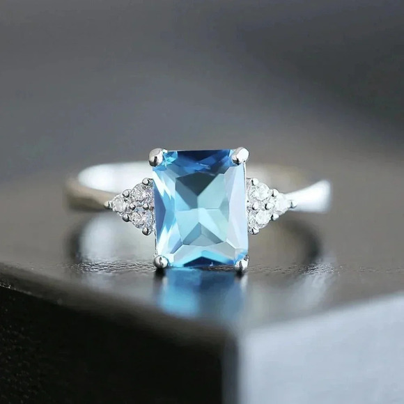 💥 Dainty Radiant Cut Pure Gemstone Zircon Trendy Rings for Women, EVGG1443 - Picture 4 of 4